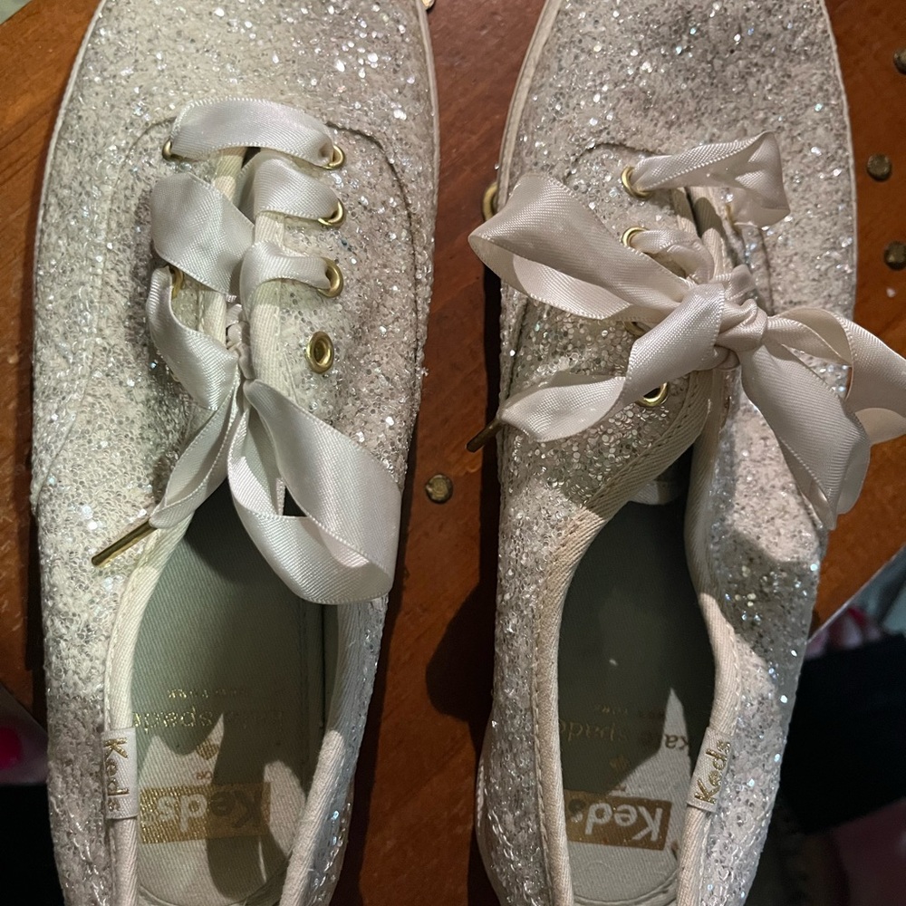 Keds Cream and Gold Sneakers with Sparkly Finish